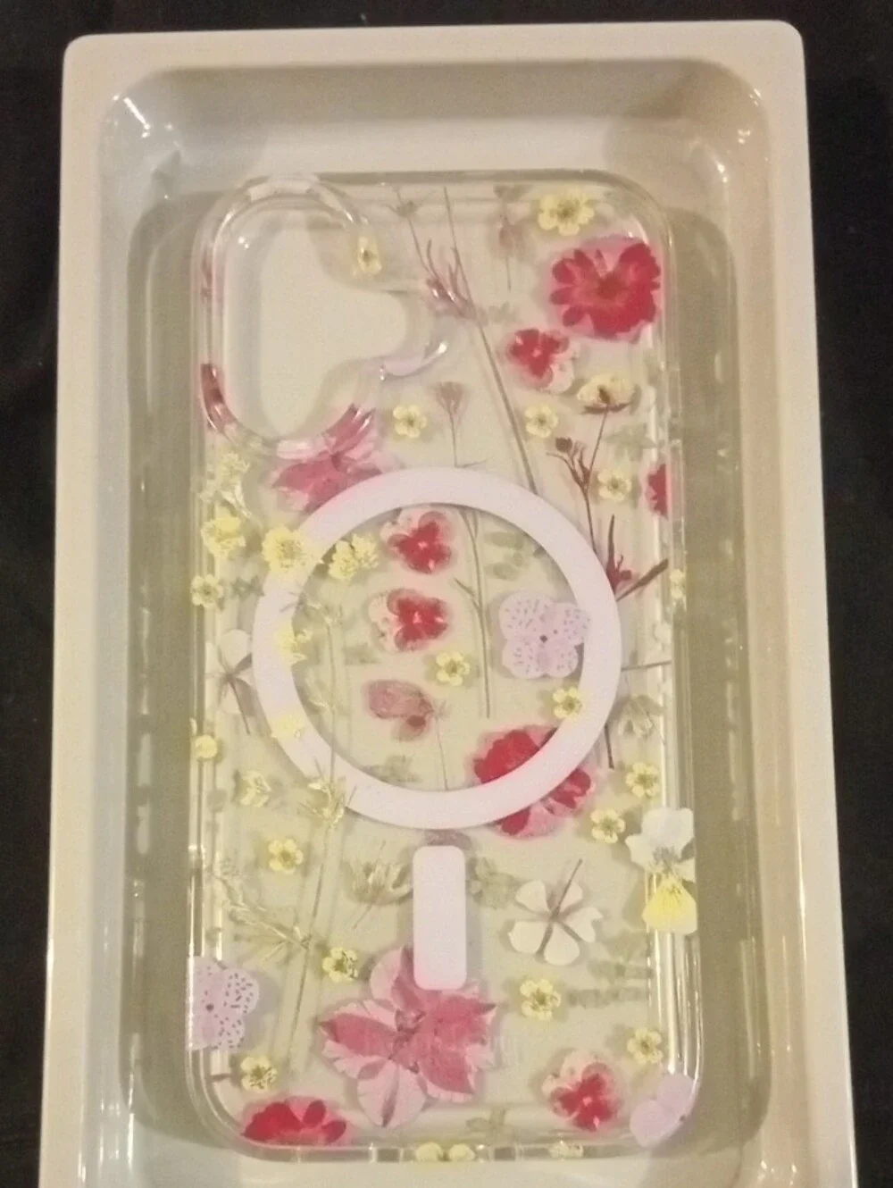 heyday Clear Floral MagSafe iPhone 16 Case with Pink & Yellow Flowers